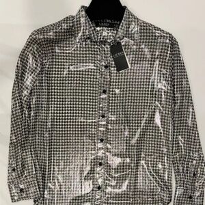 NWT Ralph Lauren Metallic Houndstooth-Print Shirt SZ: SM